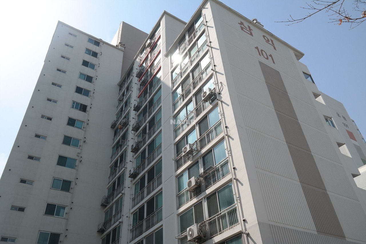 Building entrance with signage
