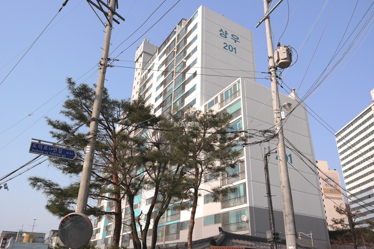 Building entrance with signage