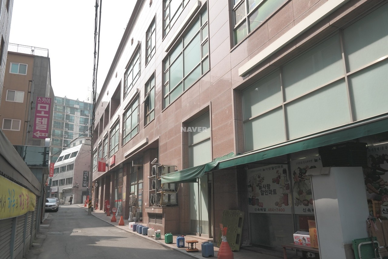 Building entrance with signage