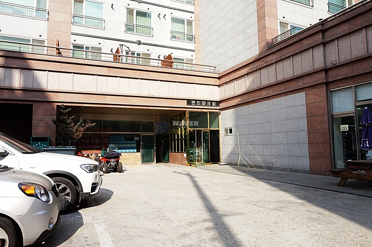 Building entrance with signage