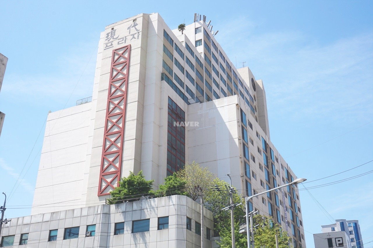 Building entrance with signage