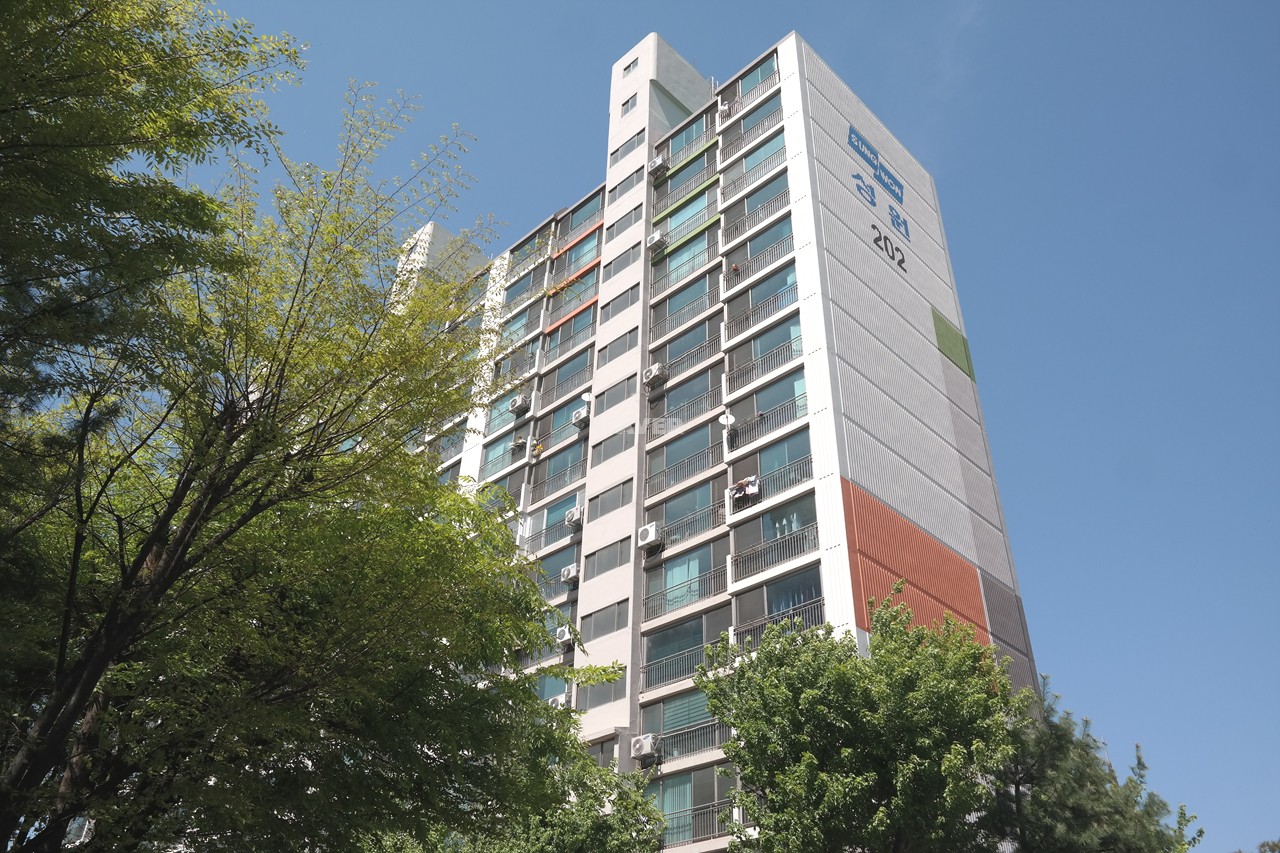 Building entrance with signage