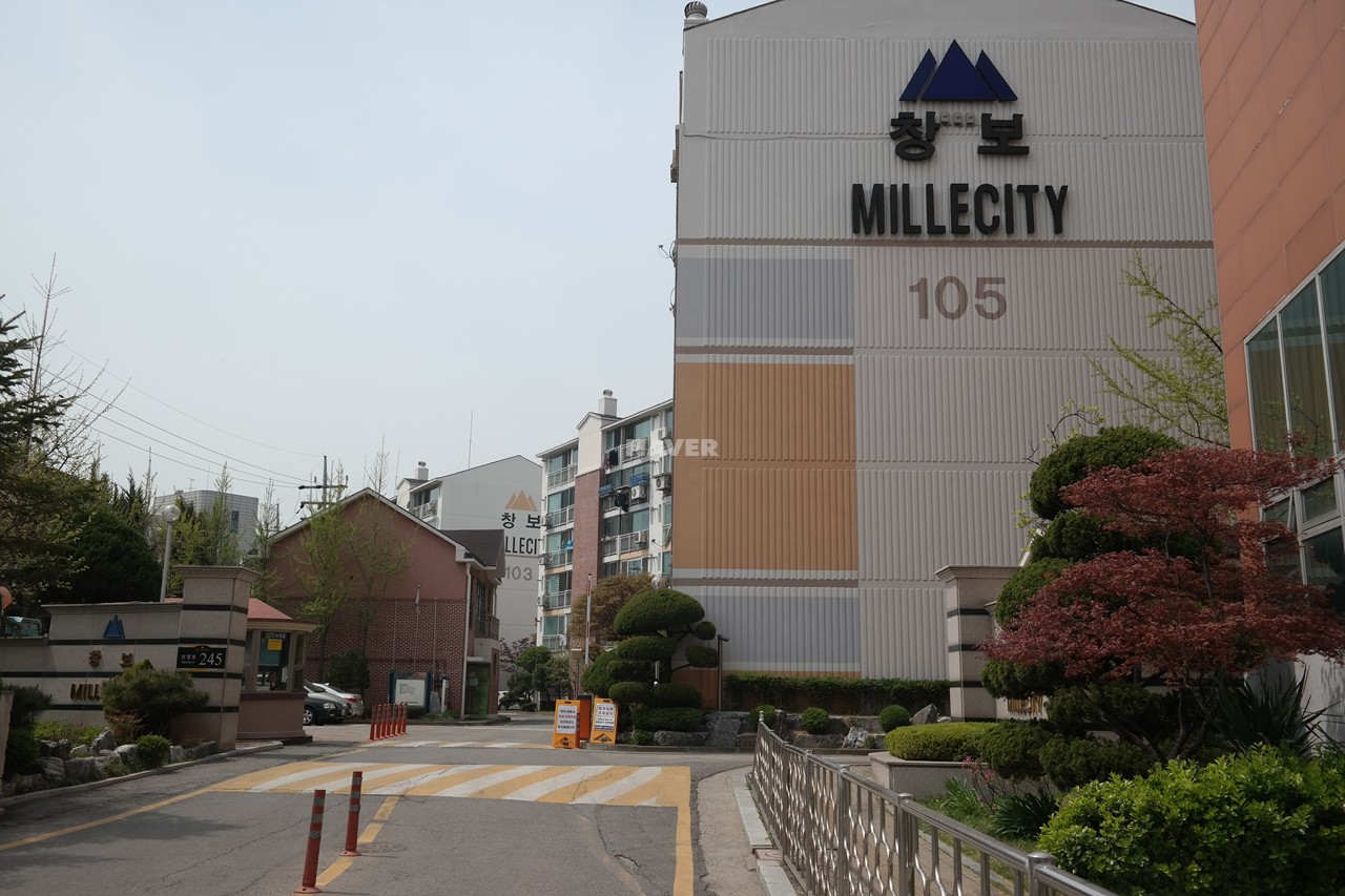 Building entrance with signage