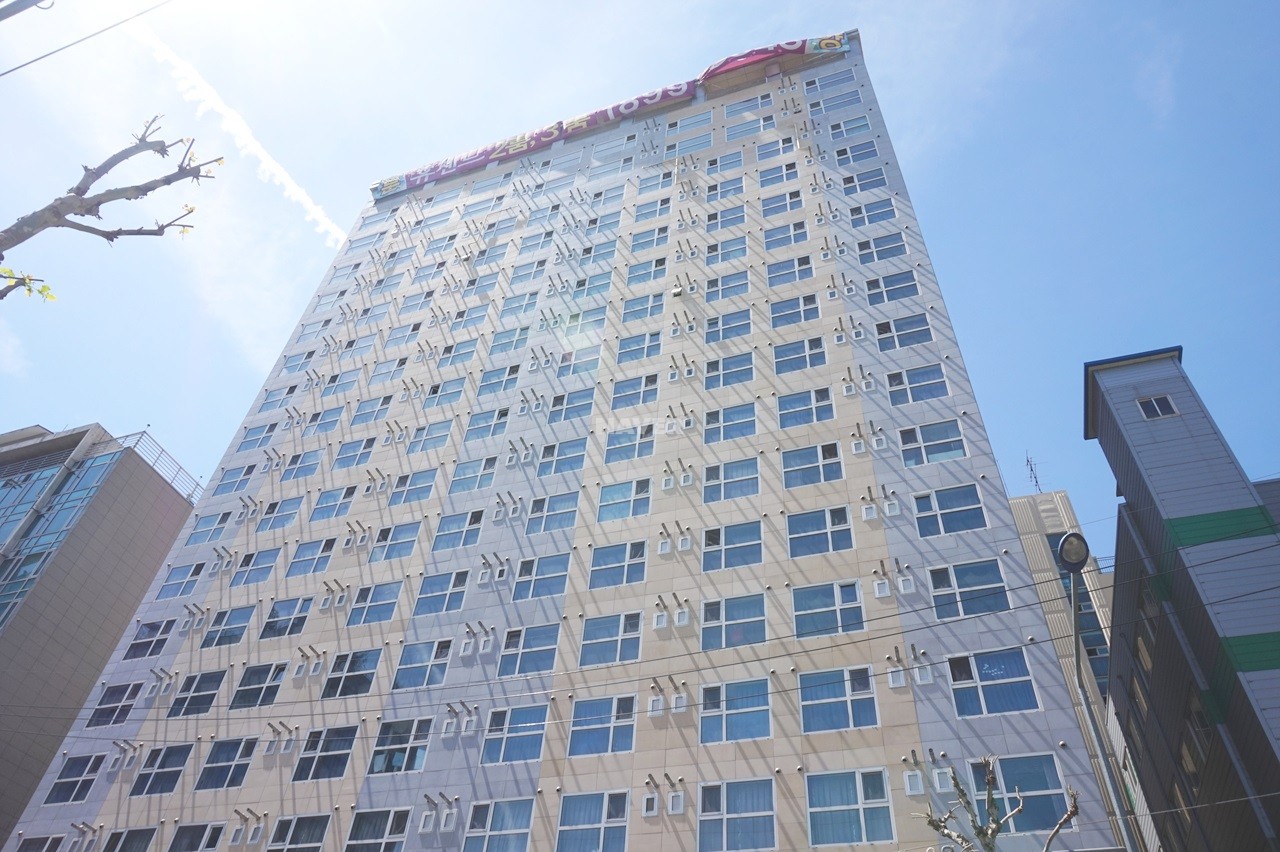 Building entrance with signage