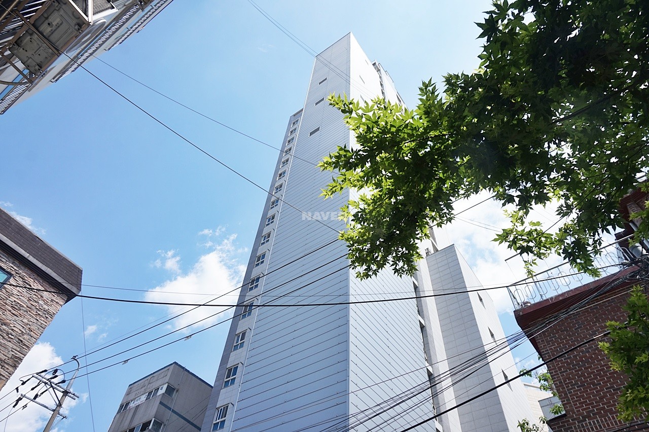 Building entrance with signage