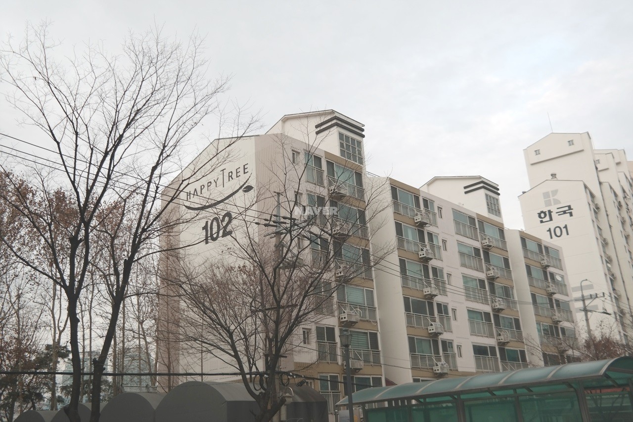 Building entrance with signage
