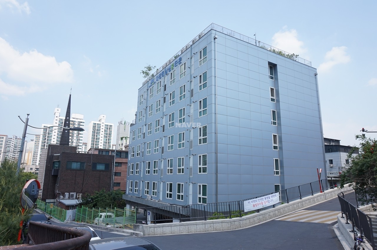 Building entrance with signage