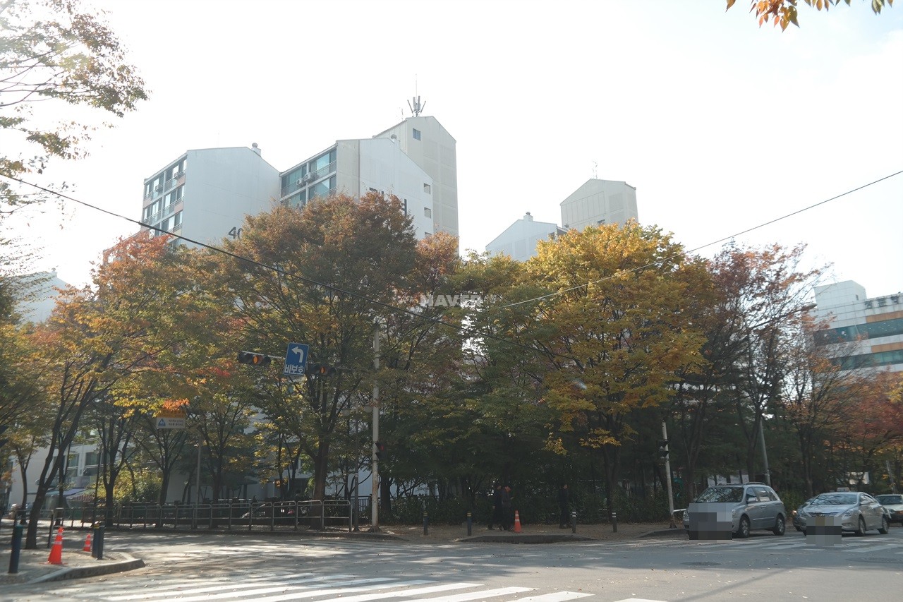 Building entrance with signage