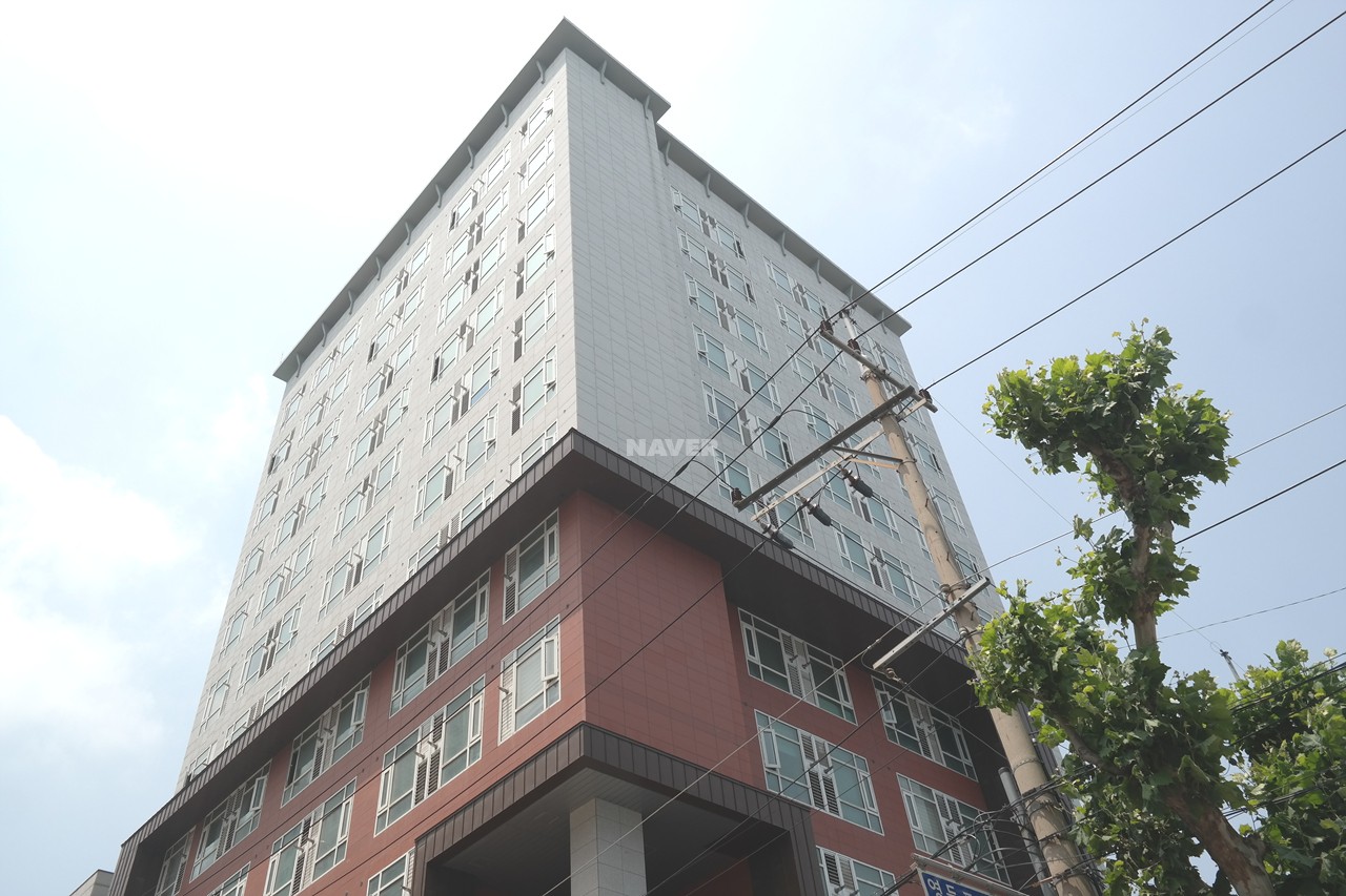 Building entrance with signage