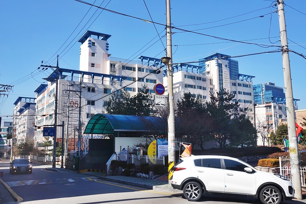 Building entrance with signage