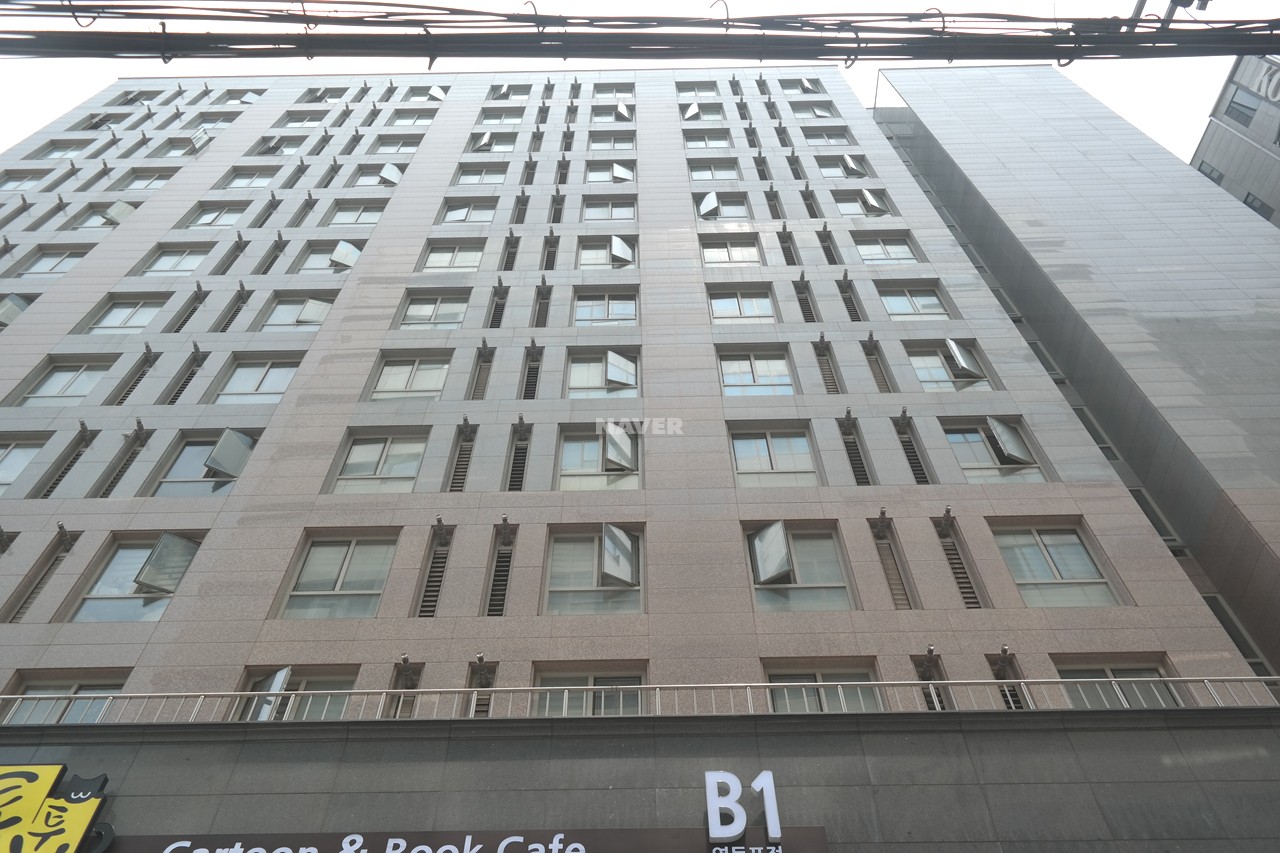 Building entrance with signage