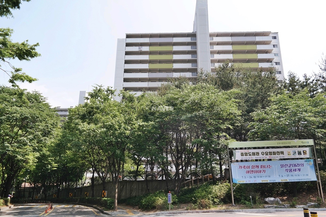 Building entrance with signage