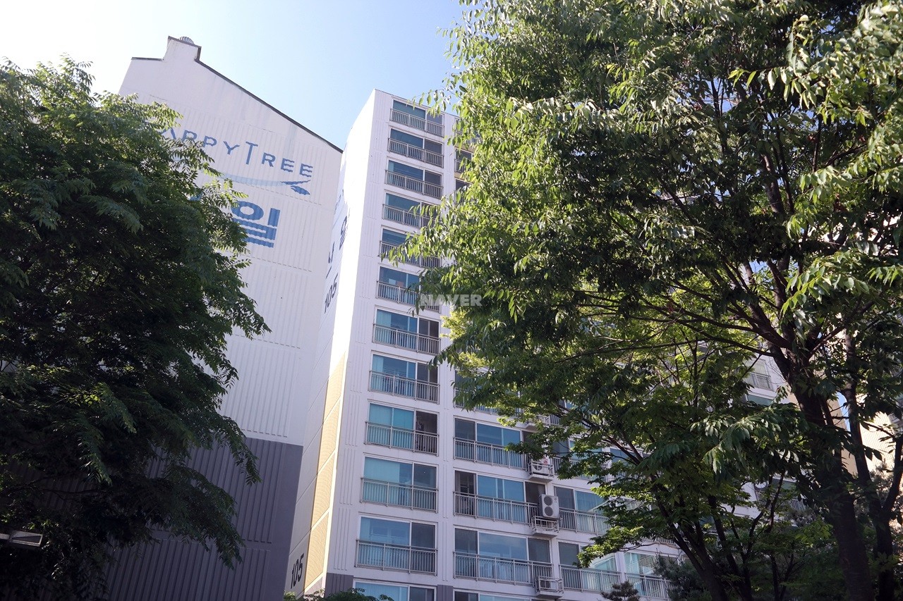 Building entrance with signage