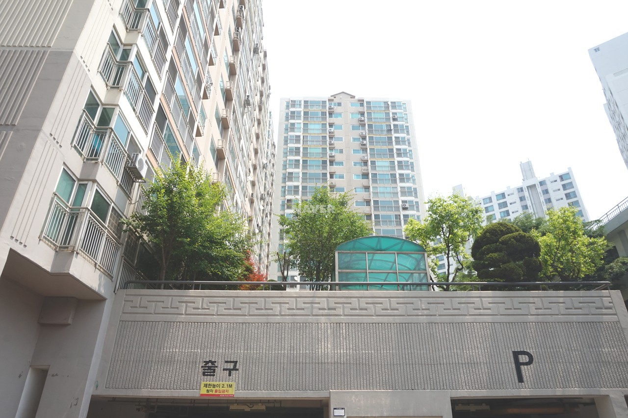 Building entrance with signage