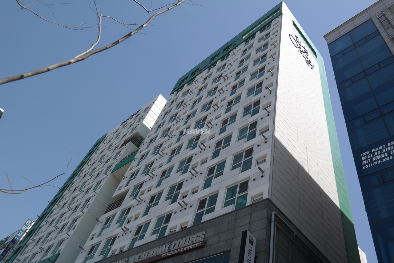 Building entrance with signage