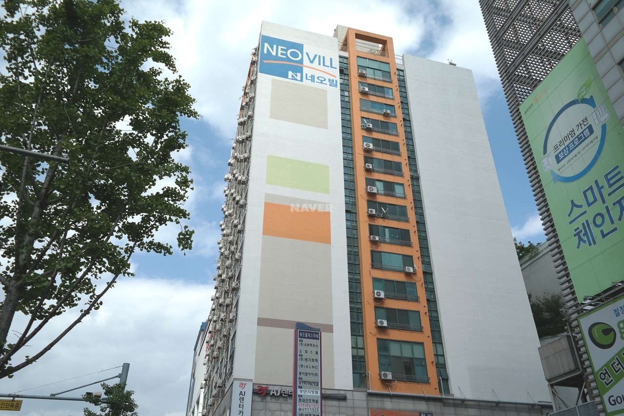 Building entrance with signage