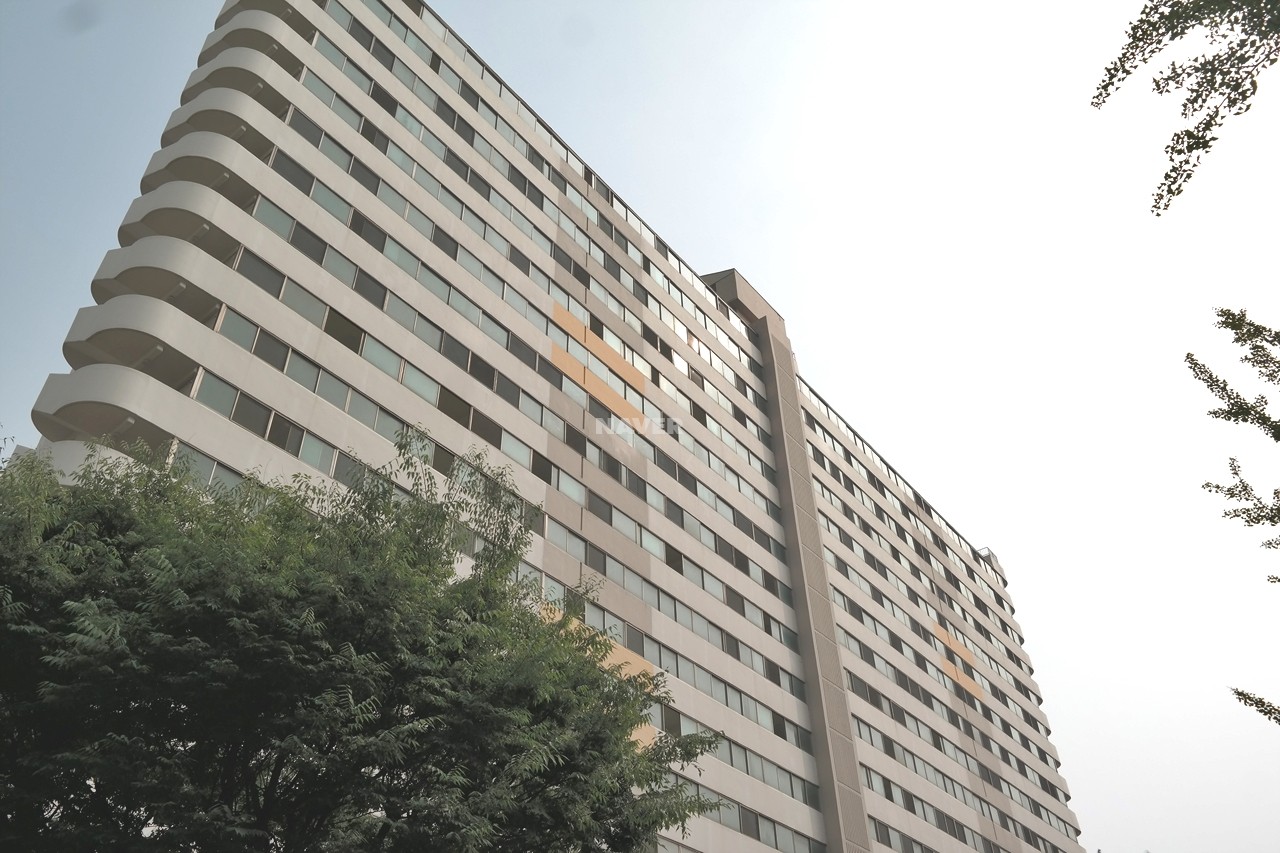 Building entrance with signage