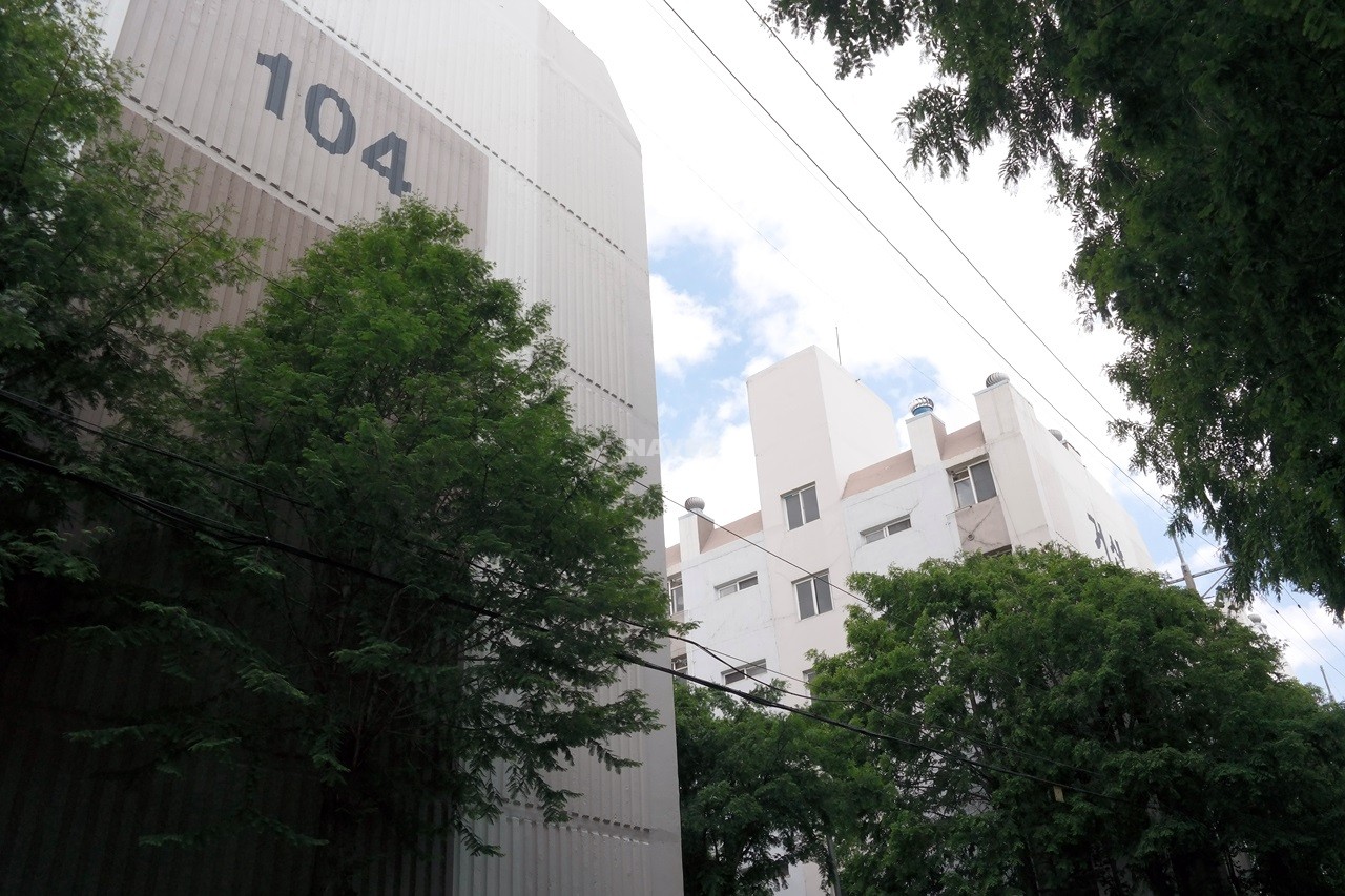 Building entrance with signage