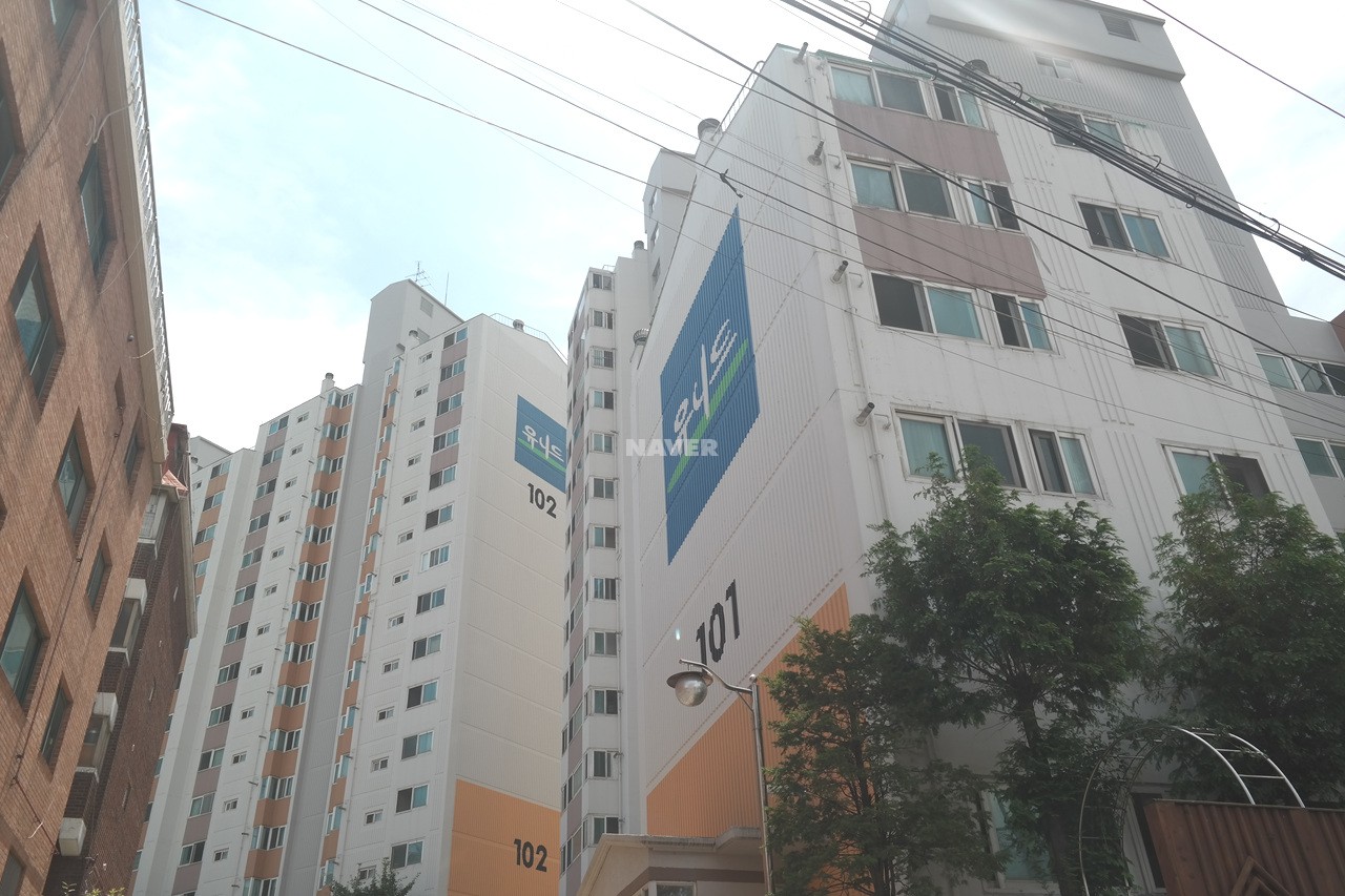 Building entrance with signage