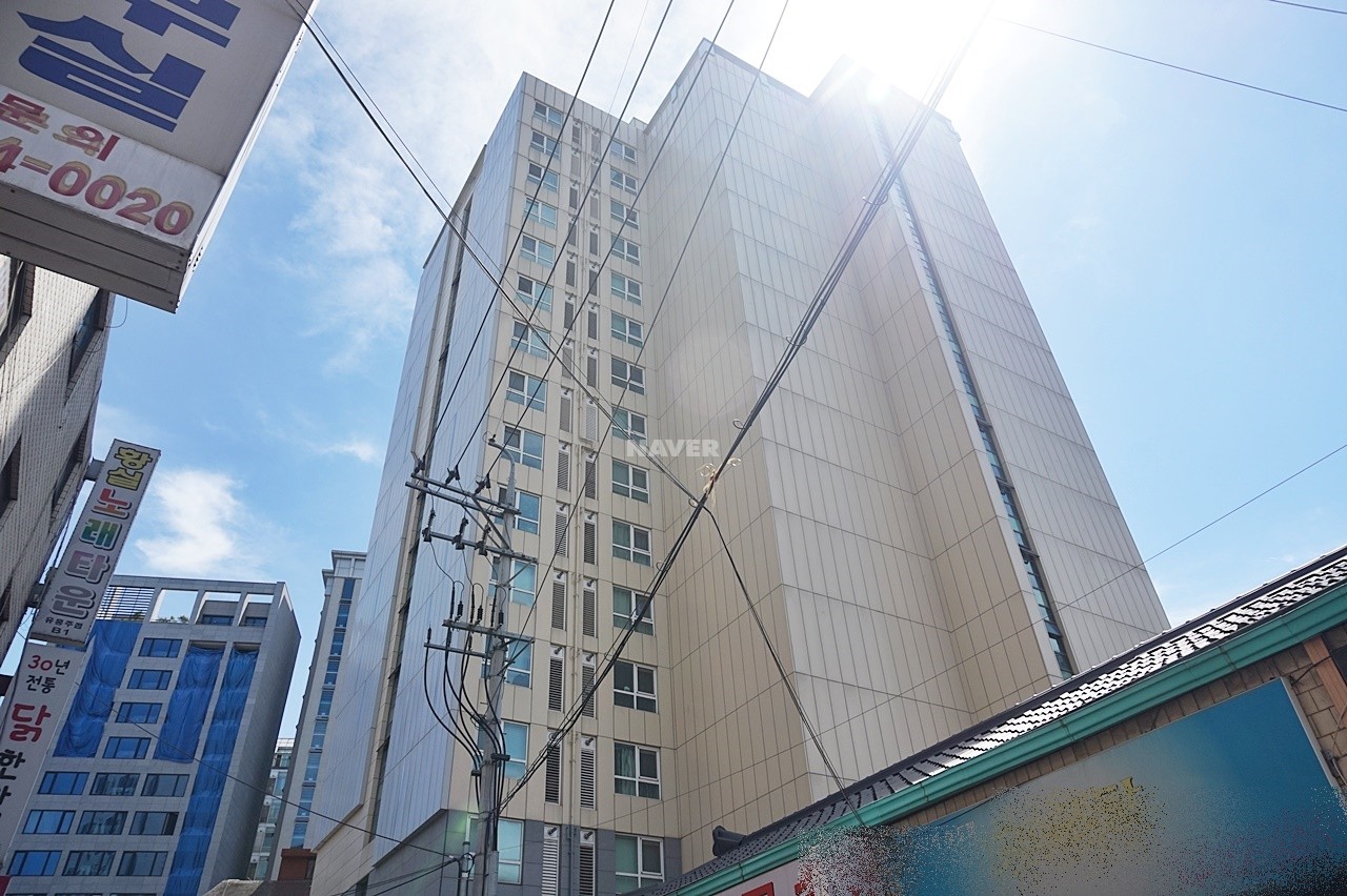 Building entrance with signage