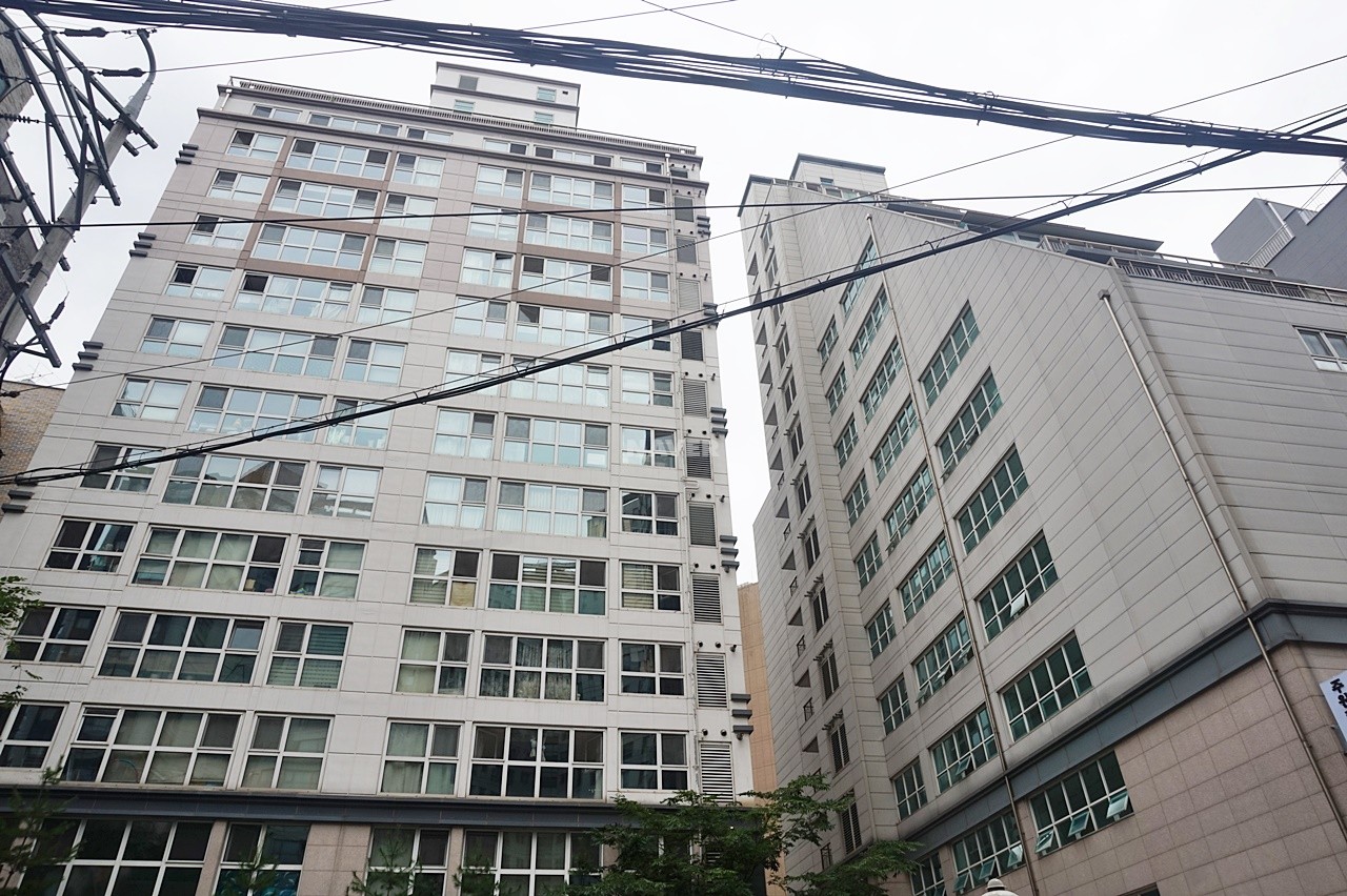 Building entrance with signage