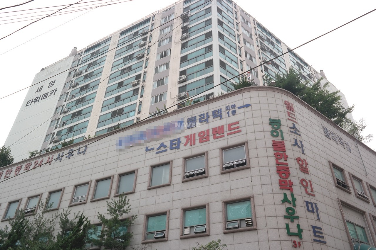 Building entrance with signage