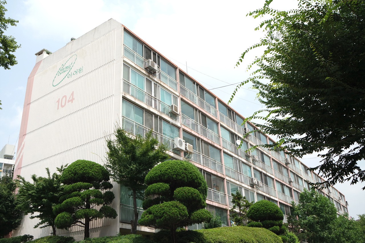 Building entrance with signage