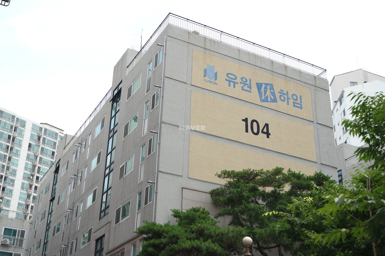 Building entrance with signage