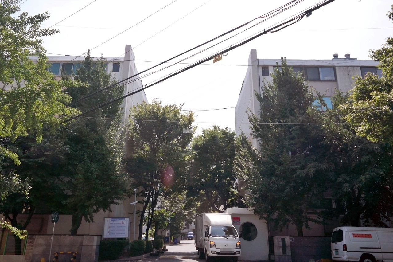 Building entrance with signage