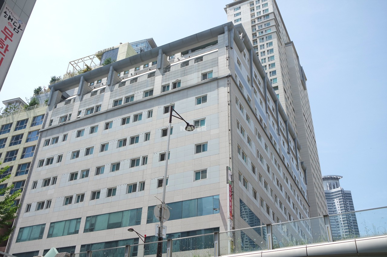Building entrance with signage