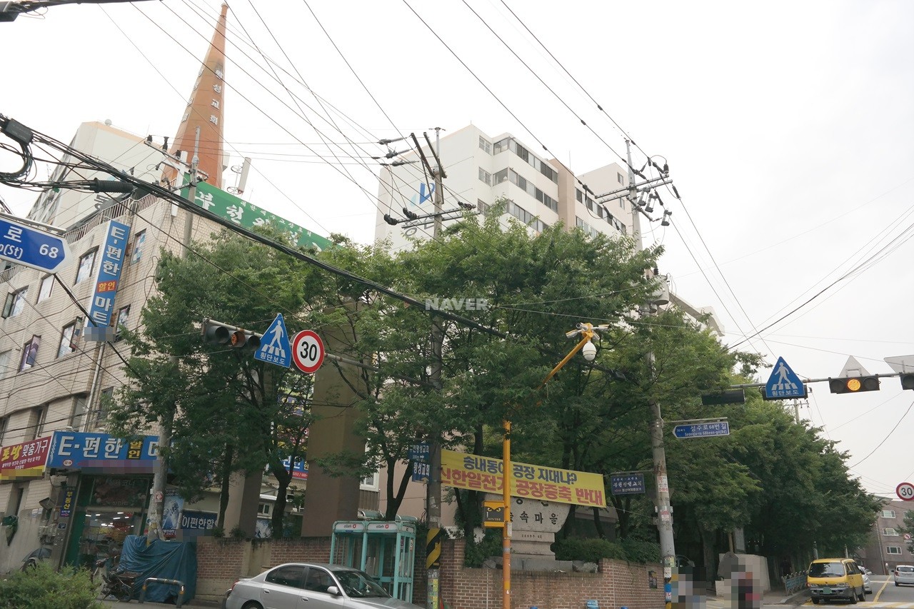 Building entrance with signage