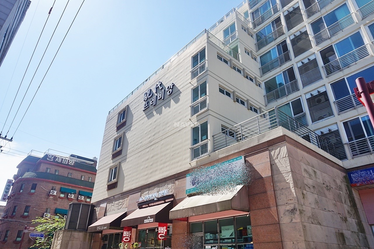 Building entrance with signage