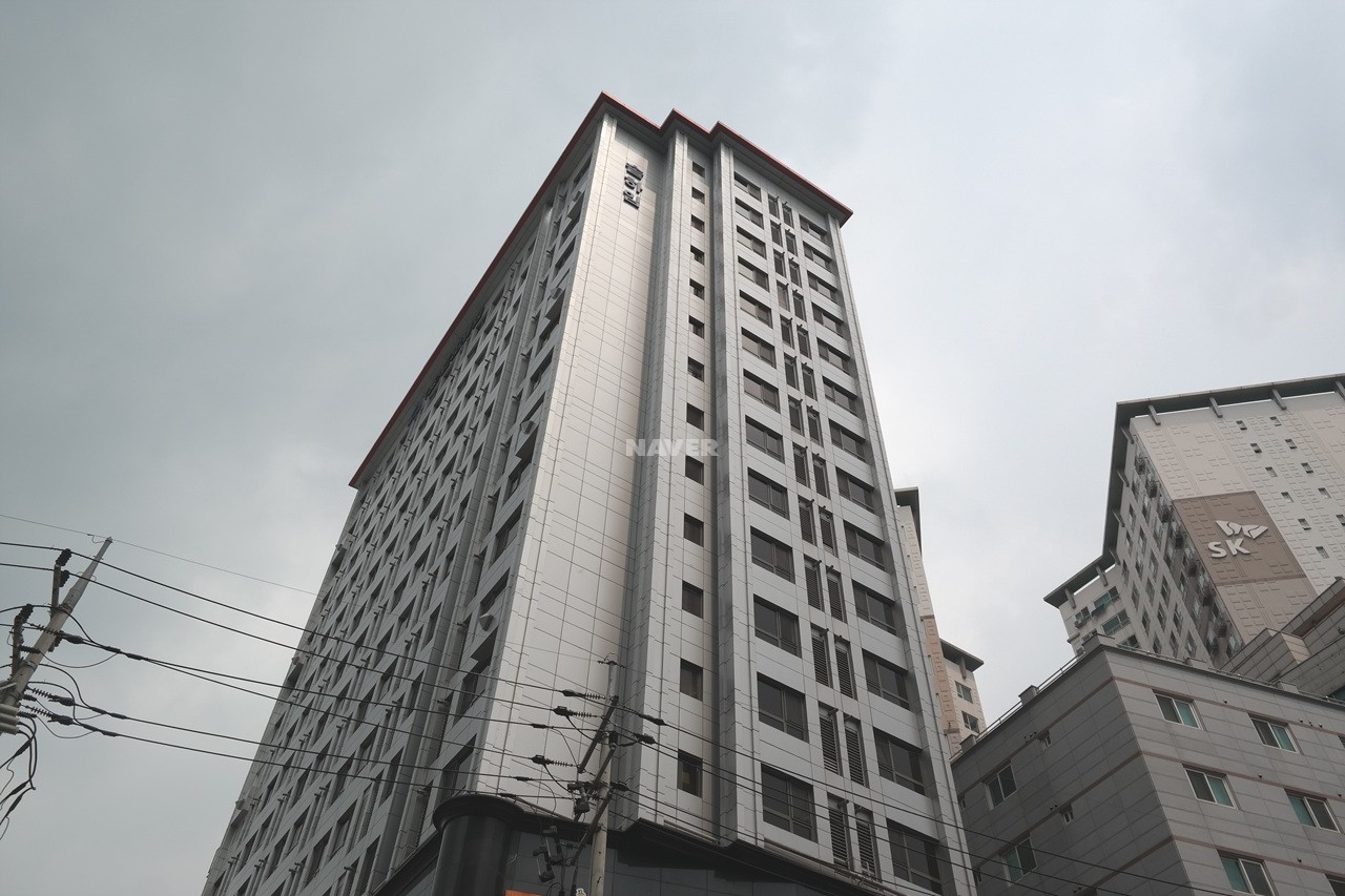 Building entrance with signage