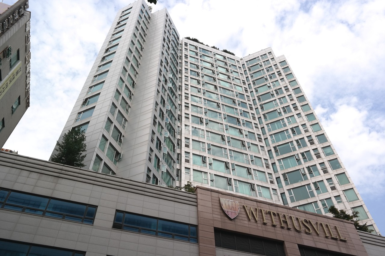 Building entrance with signage