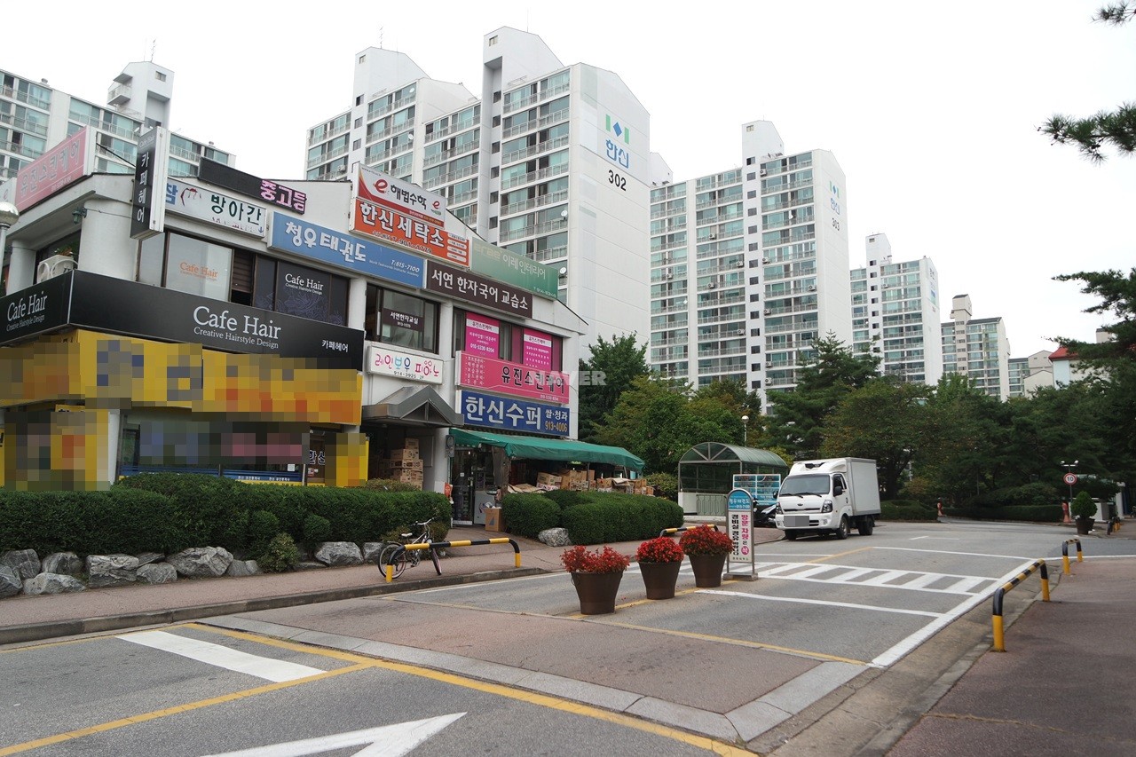Building entrance with signage