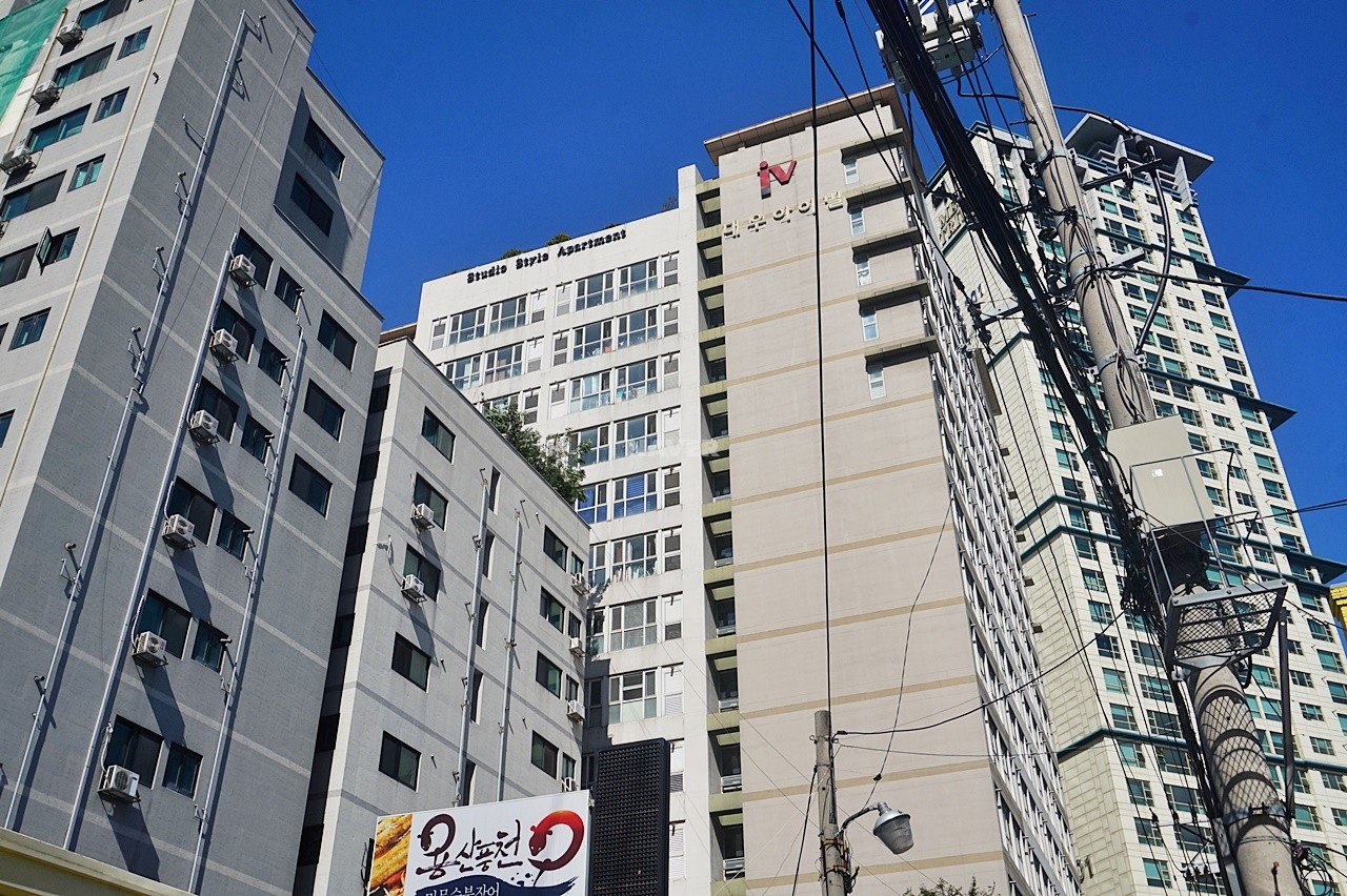 Building entrance with signage