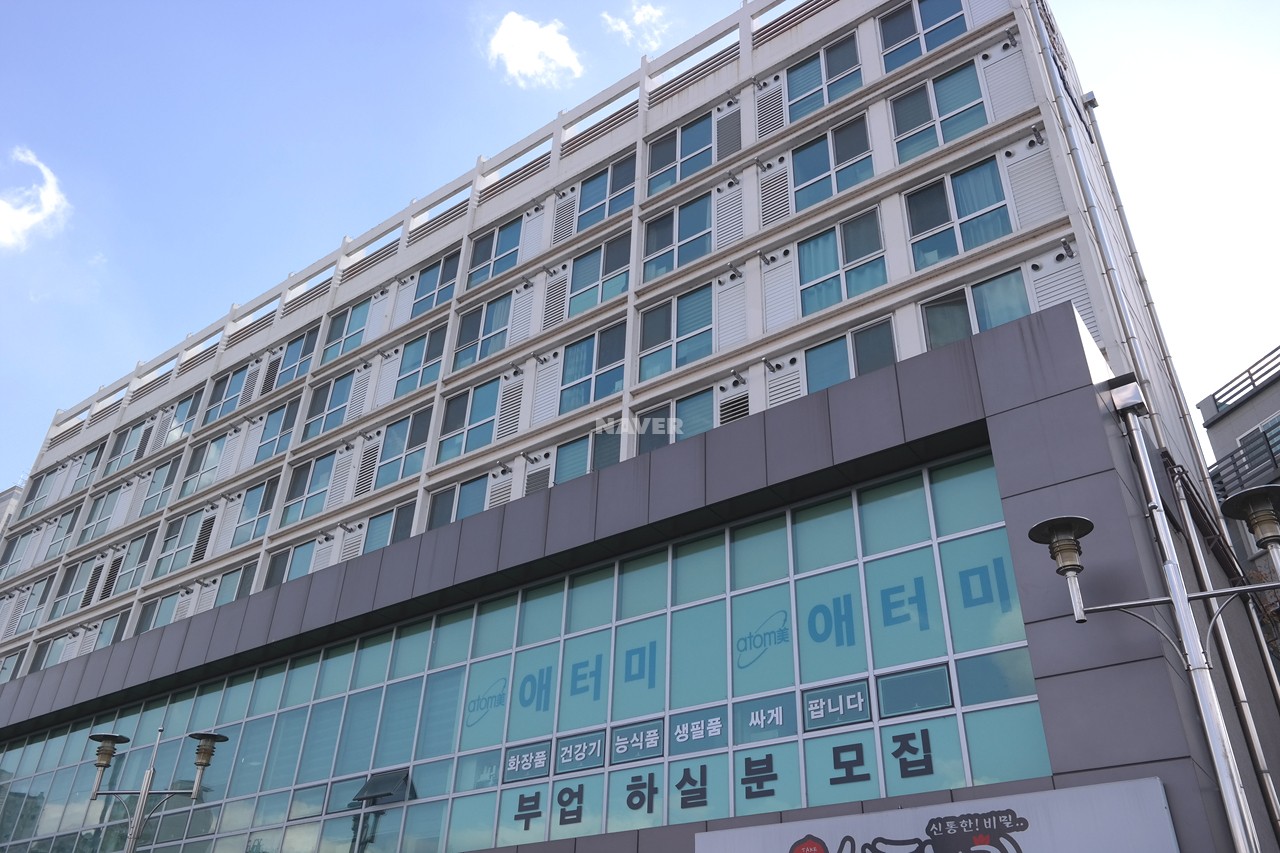 Building entrance with signage