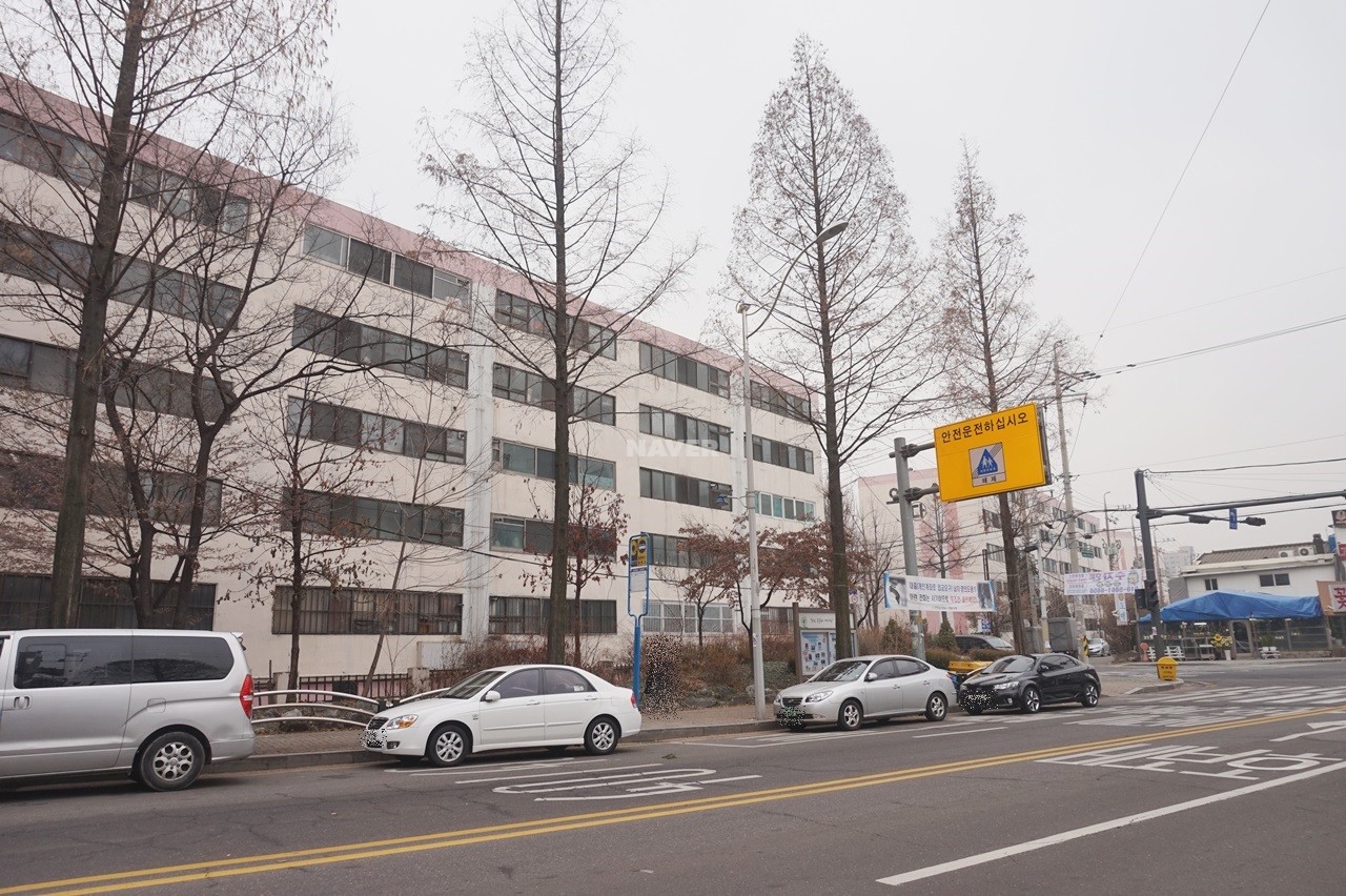 Building entrance with signage