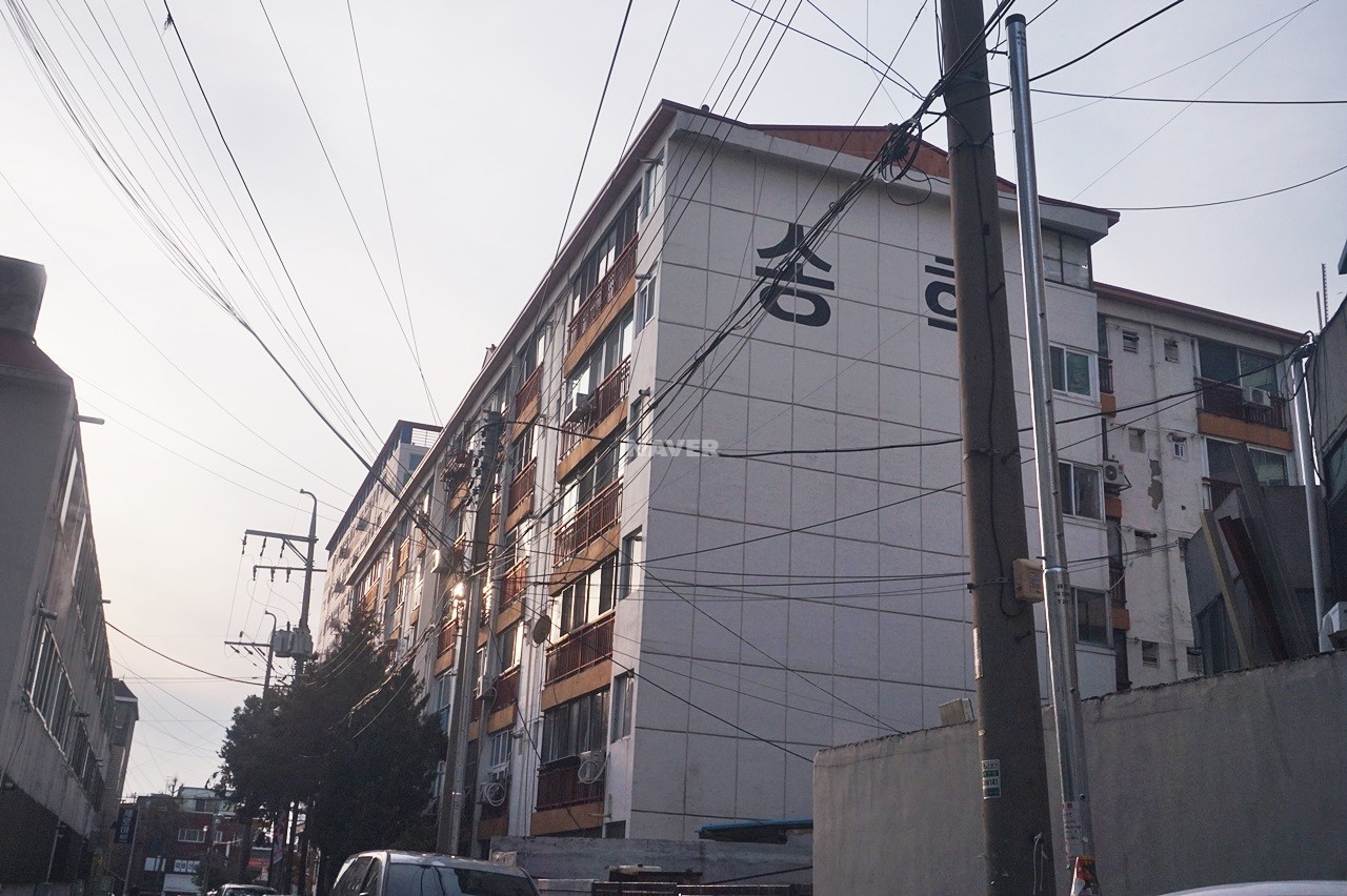 Building entrance with signage