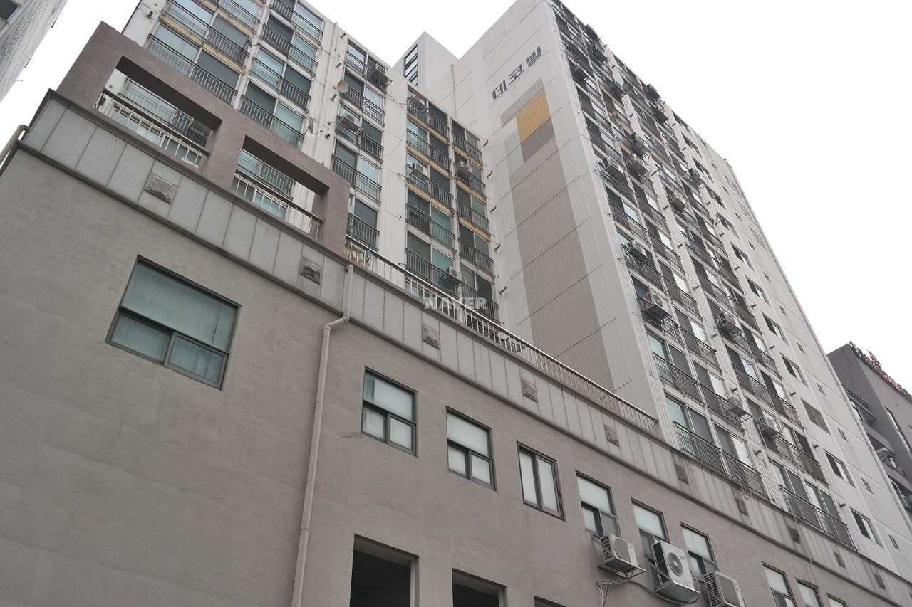 Building entrance with signage
