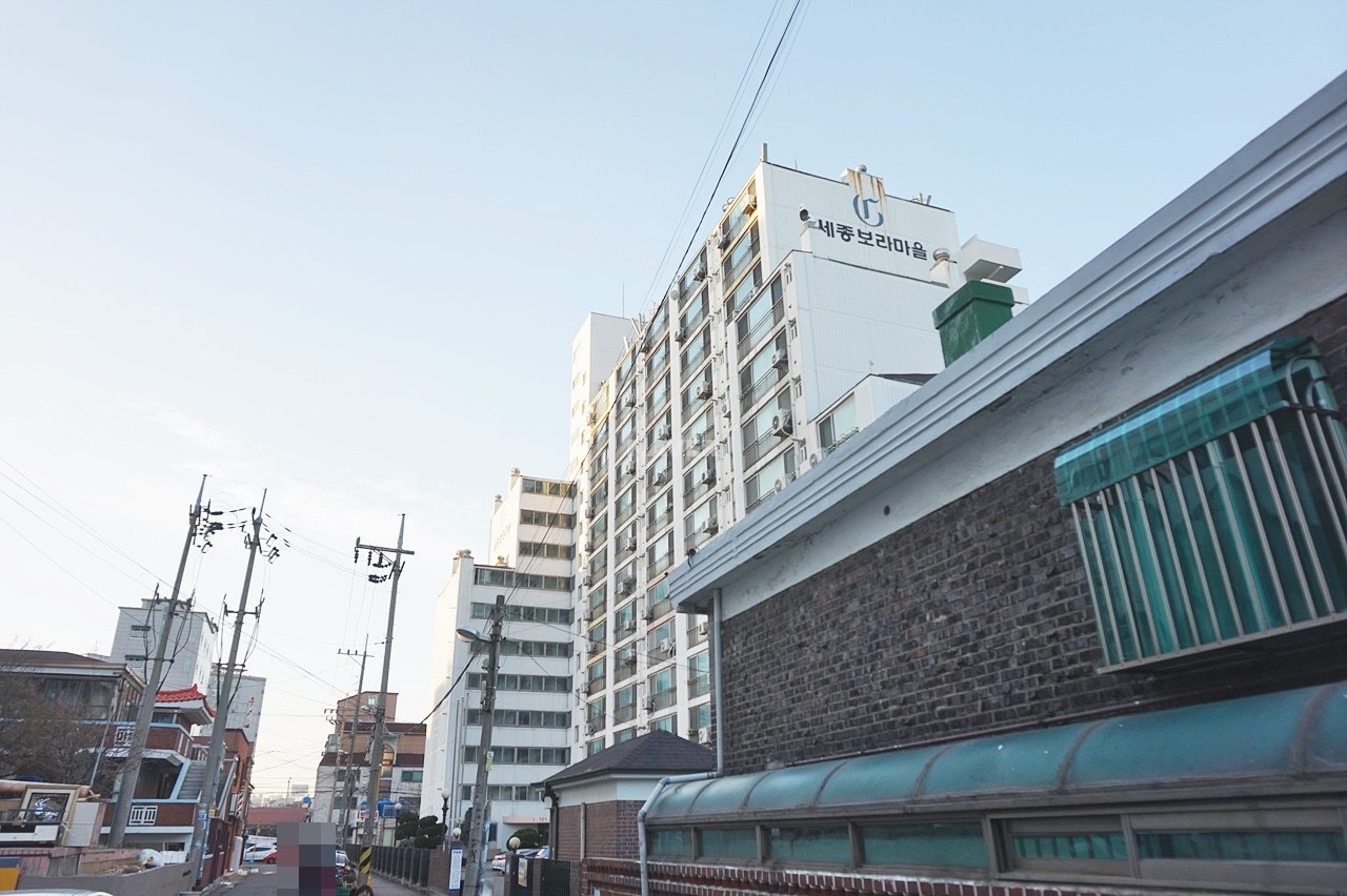 Building entrance with signage
