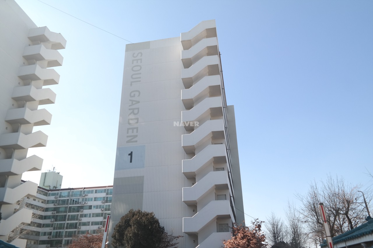 Building entrance with signage