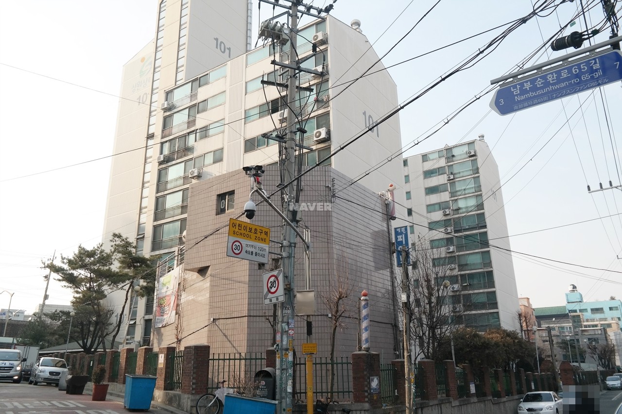 Building entrance with signage