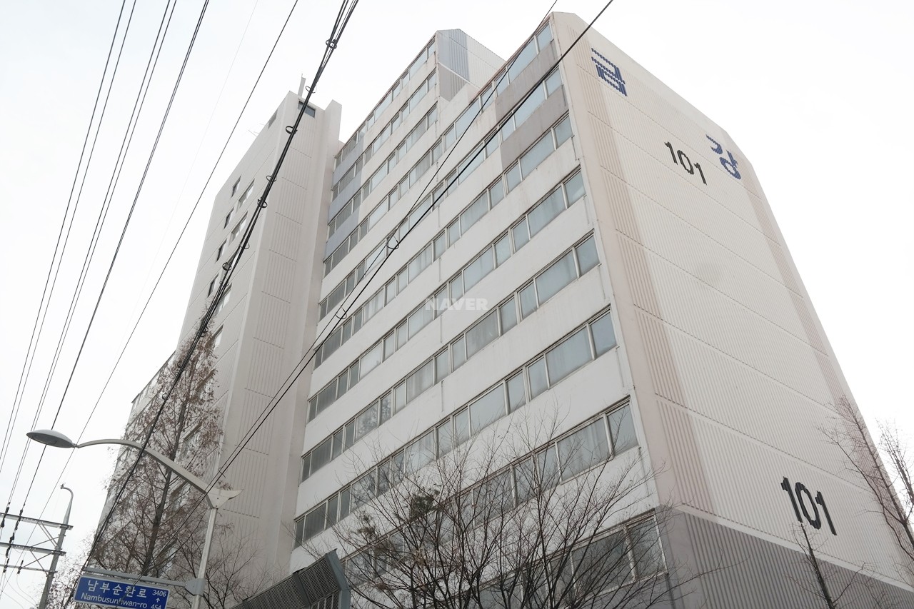 Building entrance with signage