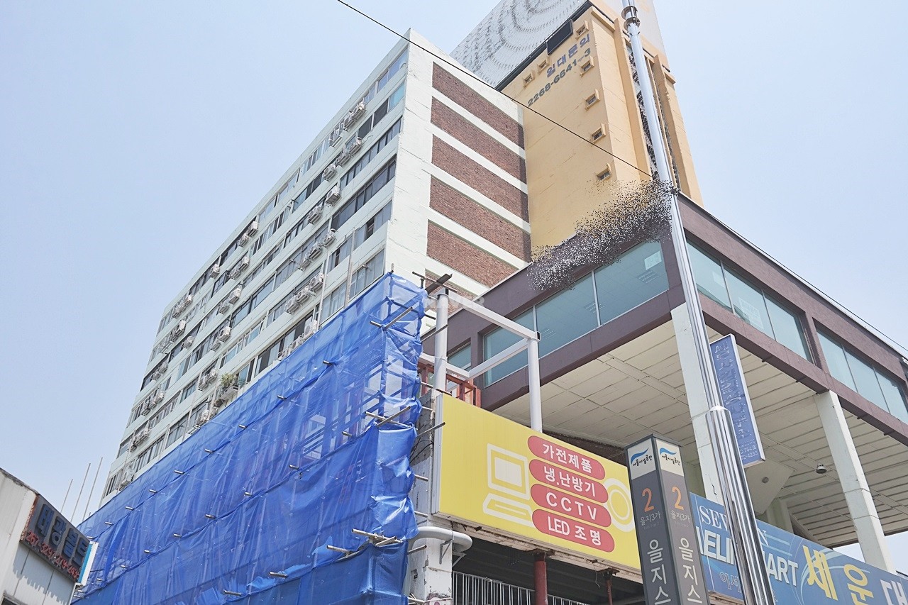 Building entrance with signage