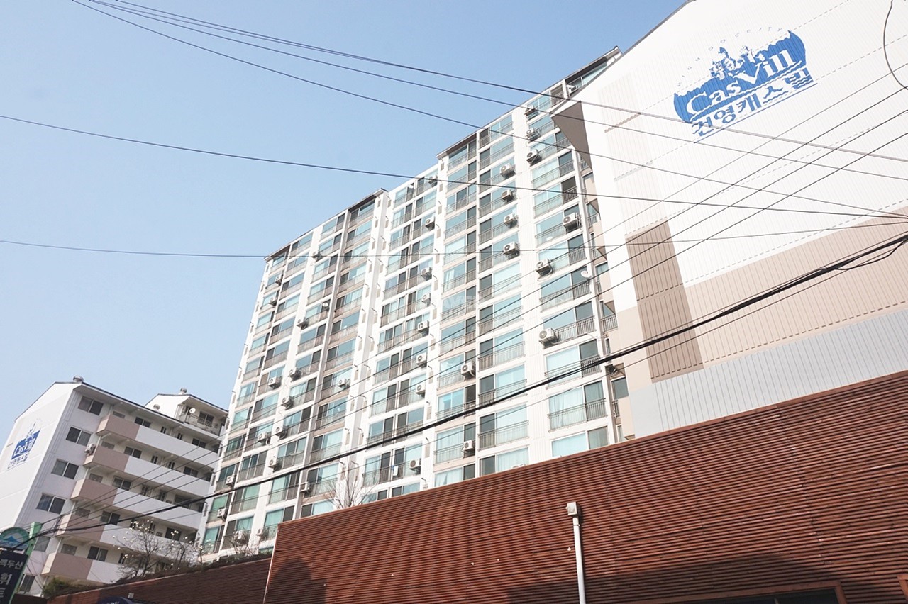 Building entrance with signage