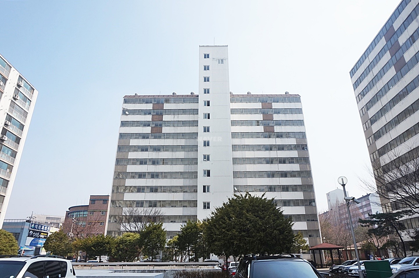 Building entrance with signage