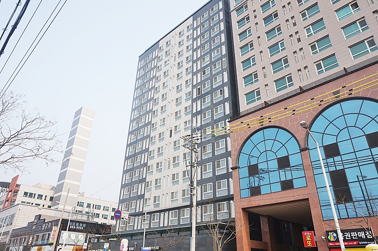 Building entrance with signage