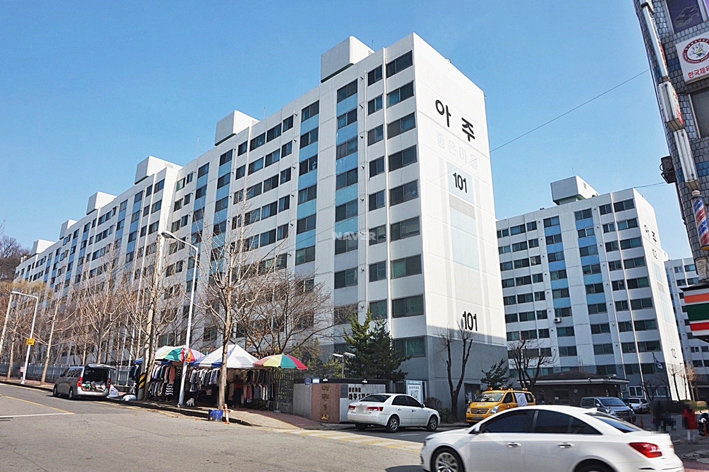 Building entrance with signage
