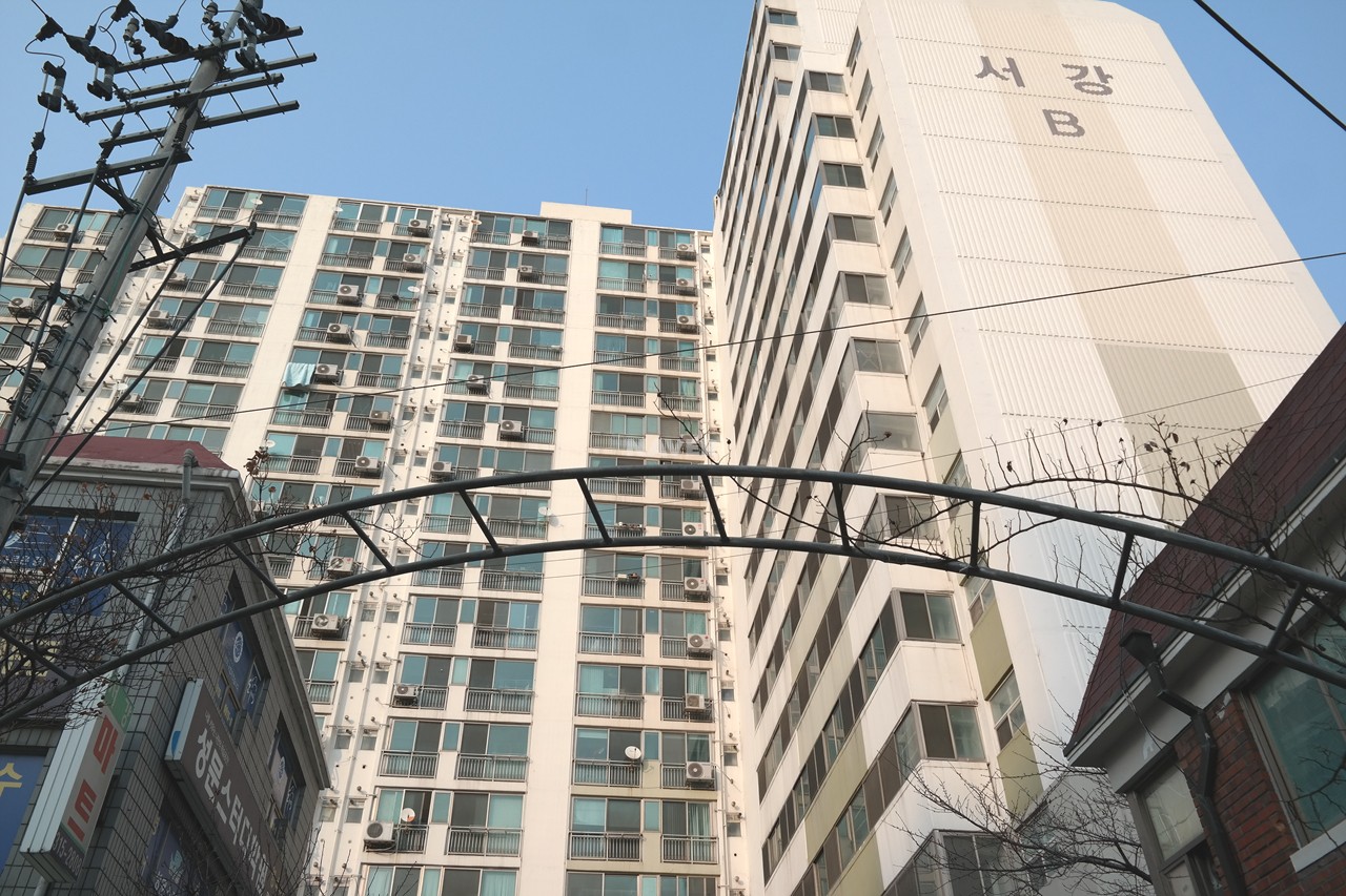 Building entrance with signage